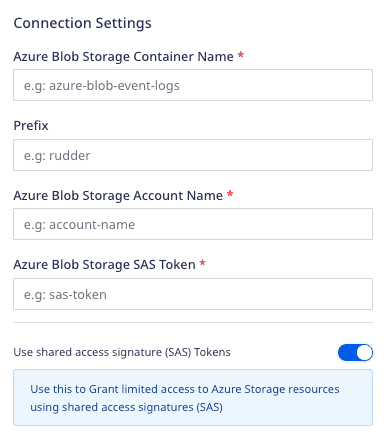 Azure Blob Storage connection settings
