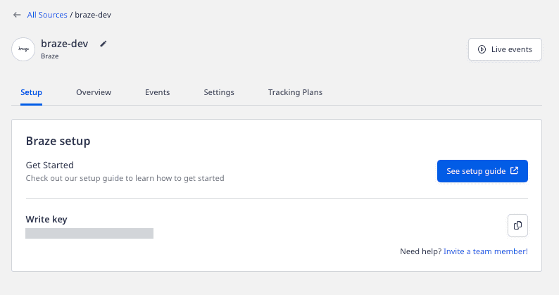 Braze source write key