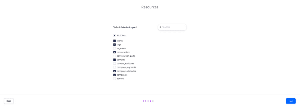 Selecting the data to import