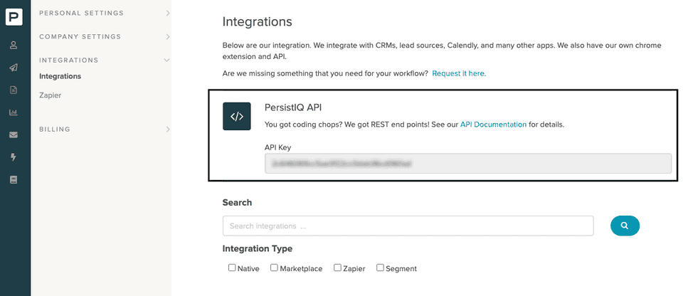 PersistIQ API Key