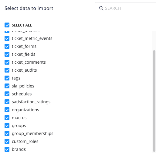 Selecting the data to import