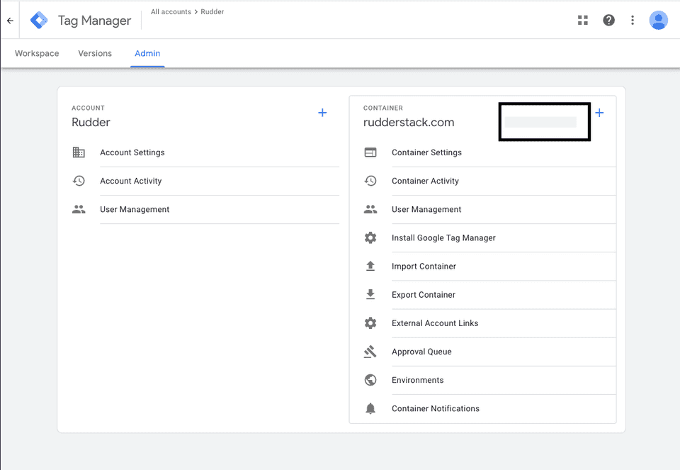 rudderstack container id