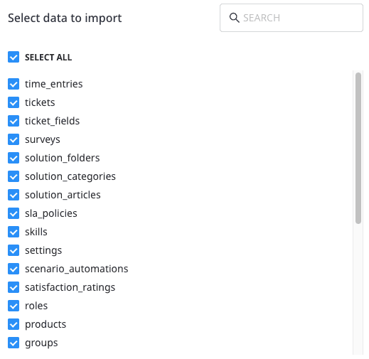 Selecting the data to import